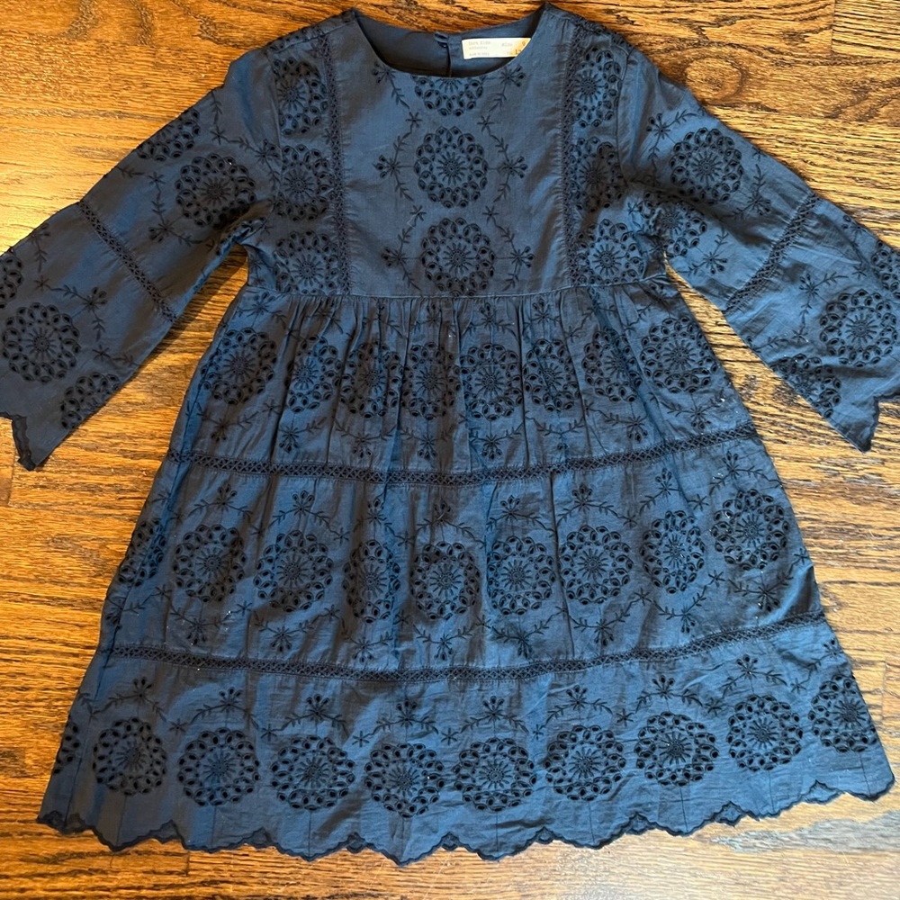 Zara Girls navy eyelet dress